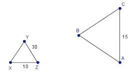 The two triangles below are similar. what is the similarity ratio of δabc to δxyz?  1: 2