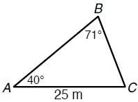 Use the law of sines to find the length of side bc. round to the nearest meter.