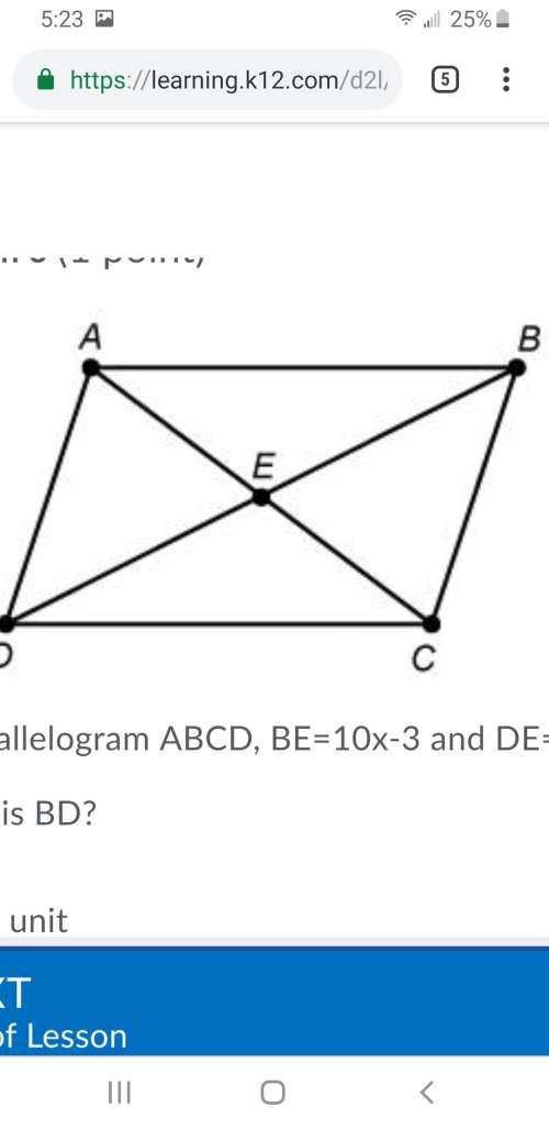 in parallelogram abcd, be=10x-3 and de=8x-1.  what is bd?  question options: