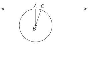 Ac←→ is tangent to the circle with center at b. the measure of ∠acb is 71°. what is the