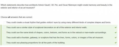 Which statement describe how architects antoni gaudi, i.m. pro and oscar niemeyer might create harmo