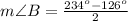 m\angle B=\frac{234^o-126^o}{2}