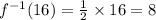 f {}^{ - 1} (16) =  \frac{1}{2}  \times 16 = 8