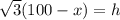 \sqrt{3}(100-x)=h