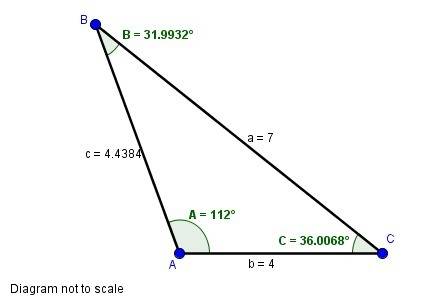 Determine whether angle abc has no solution or one solution. then solve the triangle. a = 112, a = 7
