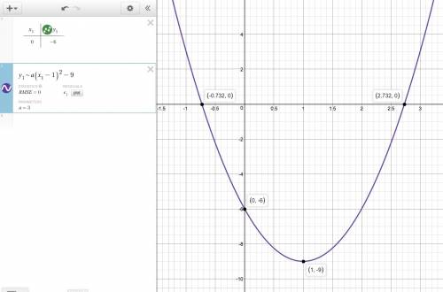Find the x-intercepts of the parabola with vertex (1, -9) and y intercept at (0, -6).