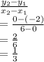 \frac{ y_{2} - y_{1} }{x_{2}-x_{1}} \\&#10; = \frac{ 0 - (-2) }{6-0} \\&#10; = \frac{2}{6} \\&#10;=  \frac{1}{3}