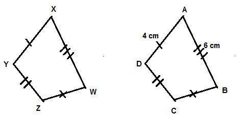 Quadrilaterals wxyz and badc are congruent. in addition, wx ≅ dc and xy ≅ bc. if ad = 4 cm and ab =