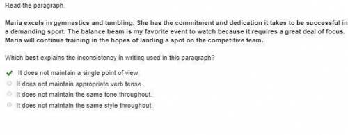 Read the paragraph. maria excels in gymnastics and tumbling. she has the commitment and dedication i