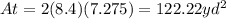 At = 2(8.4)(7.275) = 122.22 yd^{2}
