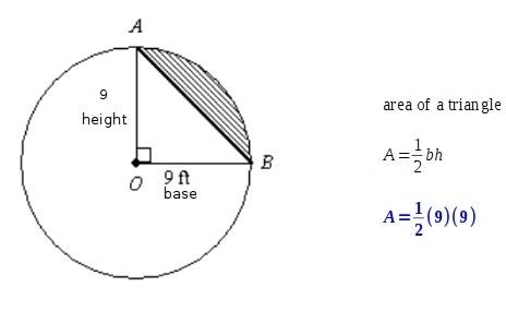 The area of sector aob is   20.25 pi ft^2. find the exact area of the shaded region.