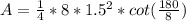 A= \frac{1}{4} *8* 1.5^{2} *cot( \frac{180}{8} )