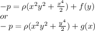 -p = \rho(x^{2}y^{2}+ \frac{x^{4}}{2} )+f(y) \\ or \\ -p = \rho(x^{2}y^{2}+ \frac{y^{4}}{2} ) + g(x)