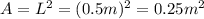 A=L^2 = (0.5 m)^2=0.25 m^2