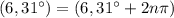 (6,31^{\circ})=(6,31^{\circ}+2n\pi)