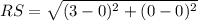 RS= \sqrt{(3-0)^2+(0-0)^2}