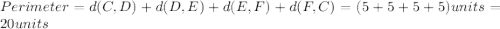Perimeter=d(C,D)+d(D,E)+d(E,F)+d(F,C)=(5+5+5+5)units=20units