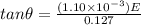 tan\theta = \frac{(1.10 \times 10^{-3})E}{0.127}