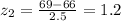 z_{2} =\frac{69-66}{2.5}=1.2