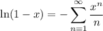 \displaystyle\ln(1-x)=-\sum_{n=1}^\infty\frac{x^n}n