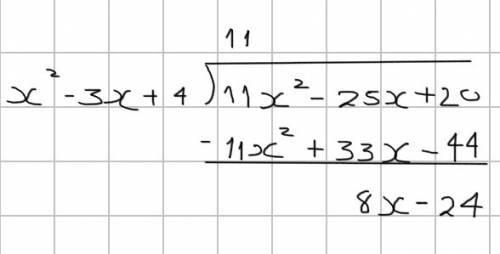 The table represents the start of the division of -2x+11x^2-23x+20 by x^2-3x+4