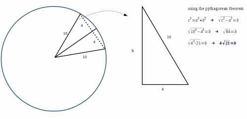 Circle o has radius 10. chord xy is 8 cm long. how far is the chord from the center of the circle?
