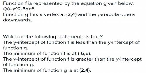 Function f is represented by the equation given below. function g has a vertex at (2,4) and the para