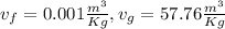 v_f= 0.001\frac{m^3}{Kg} ,v_g= 57.76\frac{m^3}{Kg}