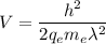 V=\dfrac{h^2}{2q_em_e\lambda^2}