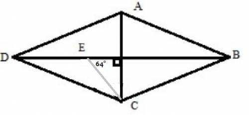 The angle bisector of ∠acd in rhombus abcd makes a 64° angle with the diagonal bd . find the measure