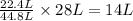 \frac{22.4L}{44.8L}\times 28L=14L