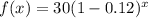 f(x)=30(1-0.12)^x