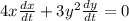 4x\frac{dx}{dt} + 3y^{2}\frac{dy}{dt} = 0