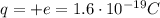 q=+e = 1.6 \cdot 10^{-19}C