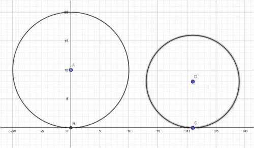 Bc is tangent to circle a at b and to circle d at c. ab= 10 bc= 21 dc= 8 find ad to the nearest tent