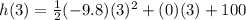 h(3) = \frac{1}{2}(-9.8)(3)^{2} + (0)(3) + 100