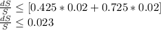 \frac{dS}{S} \leq [0.425*0.02 + 0.725*0.02]\\\frac{dS}{S} \leq0.023\\