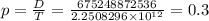 p = \frac{D}{T} = \frac{675248872536}{2.2508296 \times 10^{12}} = 0.3