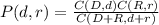P(d,r)=\frac{C(D,d)C(R,r)}{C(D+R,d+r)}