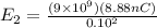 E_2 = \frac{(9\times 10^9)(8.88 nC)}{0.10^2}