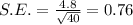 S.E.=\frac{4.8}{\sqrt{40}}=0.76