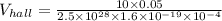 V_{hall}=\frac {10 \times 0.05}{2.5\times 10^{28}\times 1.6\times 10^{-19}\times 10^{-4}}