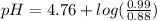 pH=4.76+log(\frac{0.99}{0.88})