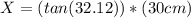 X=(tan(32.12))*(30cm)