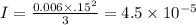 I=\frac{0.006\times .15^2}{3}=4.5\times 10^{-5}