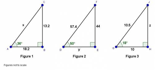 Create three problems that require you to solve each using each of the trig ratios (one problem wher