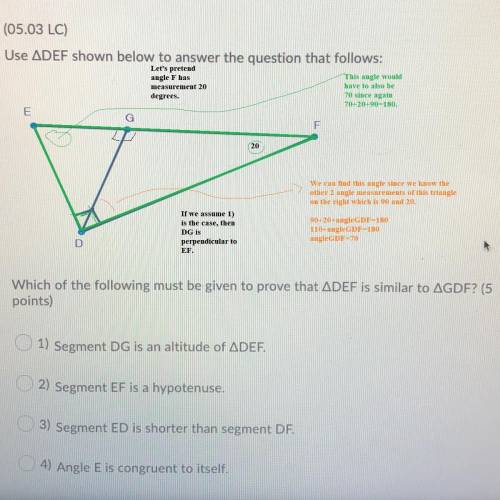 95 points use triangle def shown below to answer the question that follows:  which of the following