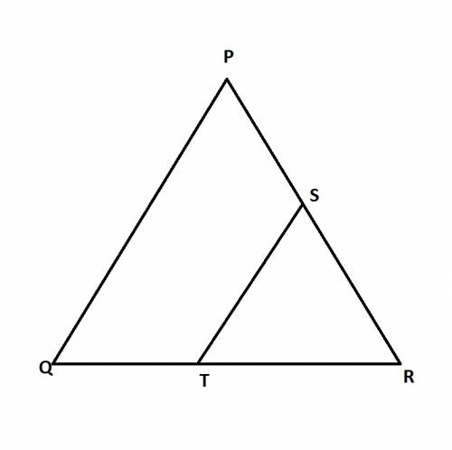 Use δpqr below to answer the question that follows:  triangle pqr with sides pr and qr intersected b