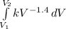 \int\limits^{V_2}_{V_1} {kV^{-1.4}} \, dV