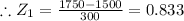 \therefore Z_{1}=\frac{1750-1500}{300 }=0.833